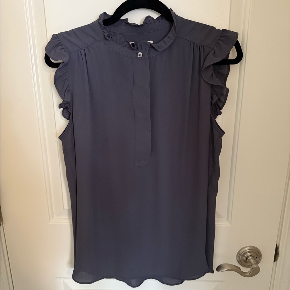 LOFT Ruffled Sleeveless Blouse - Blue Gray